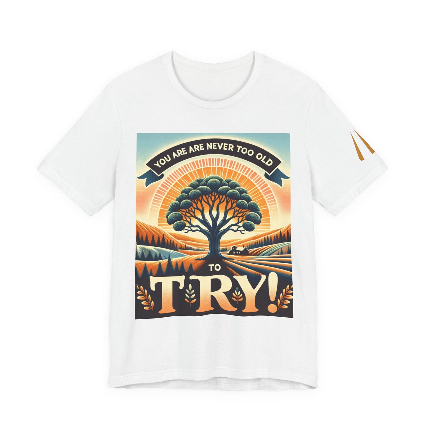 Inspirational Unisex Jersey Tee - 'You Are Never Too Old to Try' & 'Happy and Dazzling'