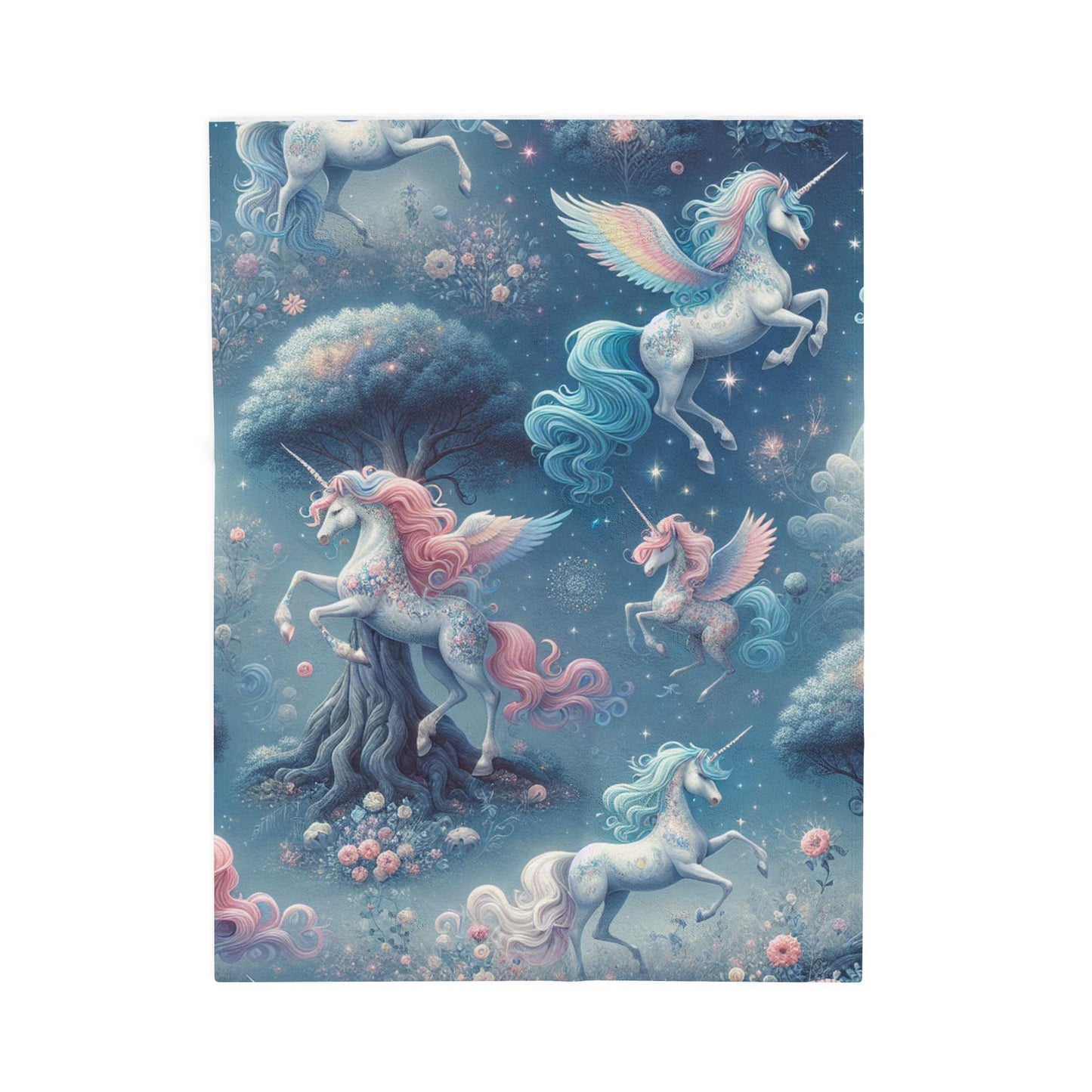 Velvet Blanket, Girls Unicorn Plush Throw, Soft Kids Bedding, Cozy Bedroom Decor, Magical Rainbow Print Bedspread, Nursery Room Accent