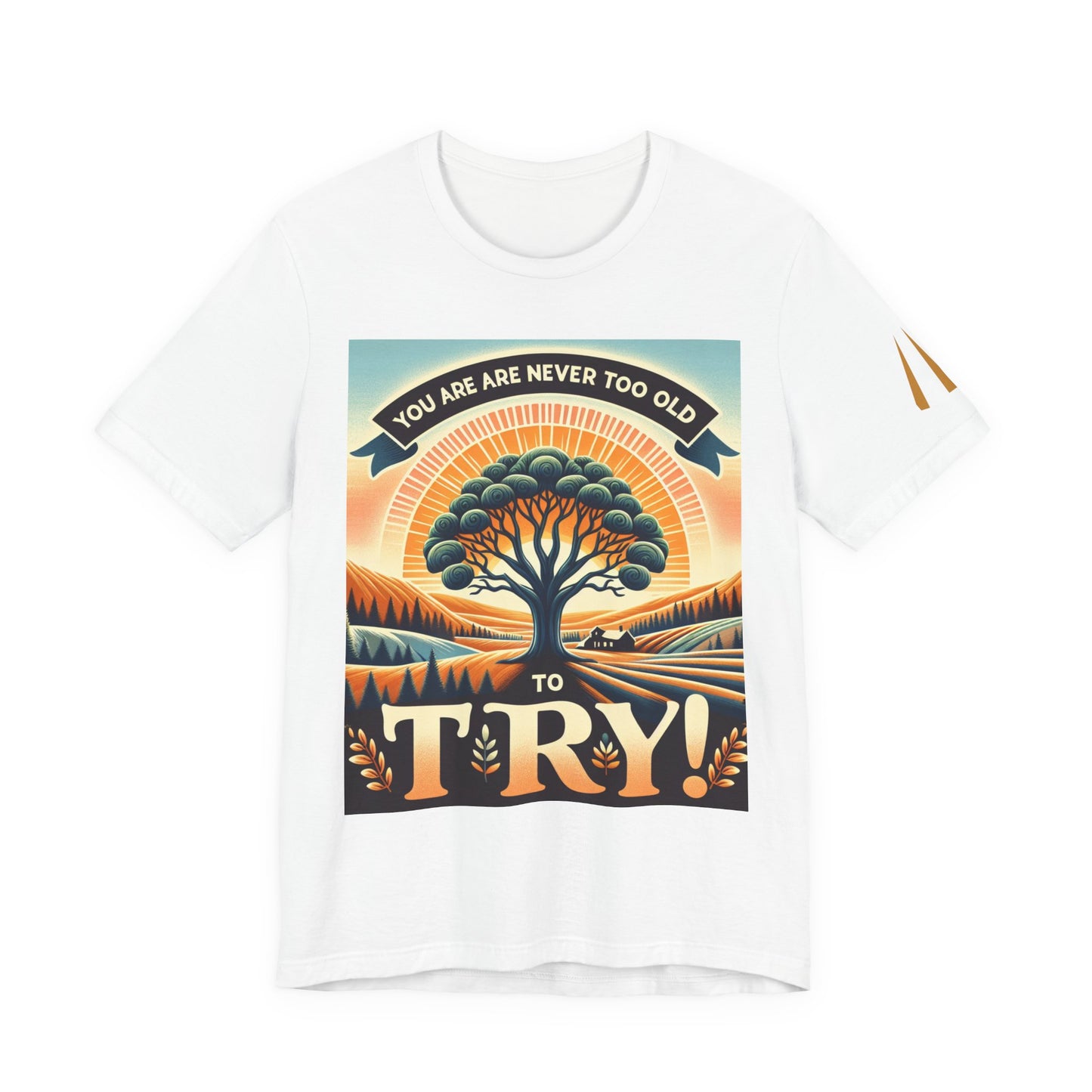 Inspirational Unisex Jersey Tee - 'You Are Never Too Old to Try' & 'Happy and Dazzling'