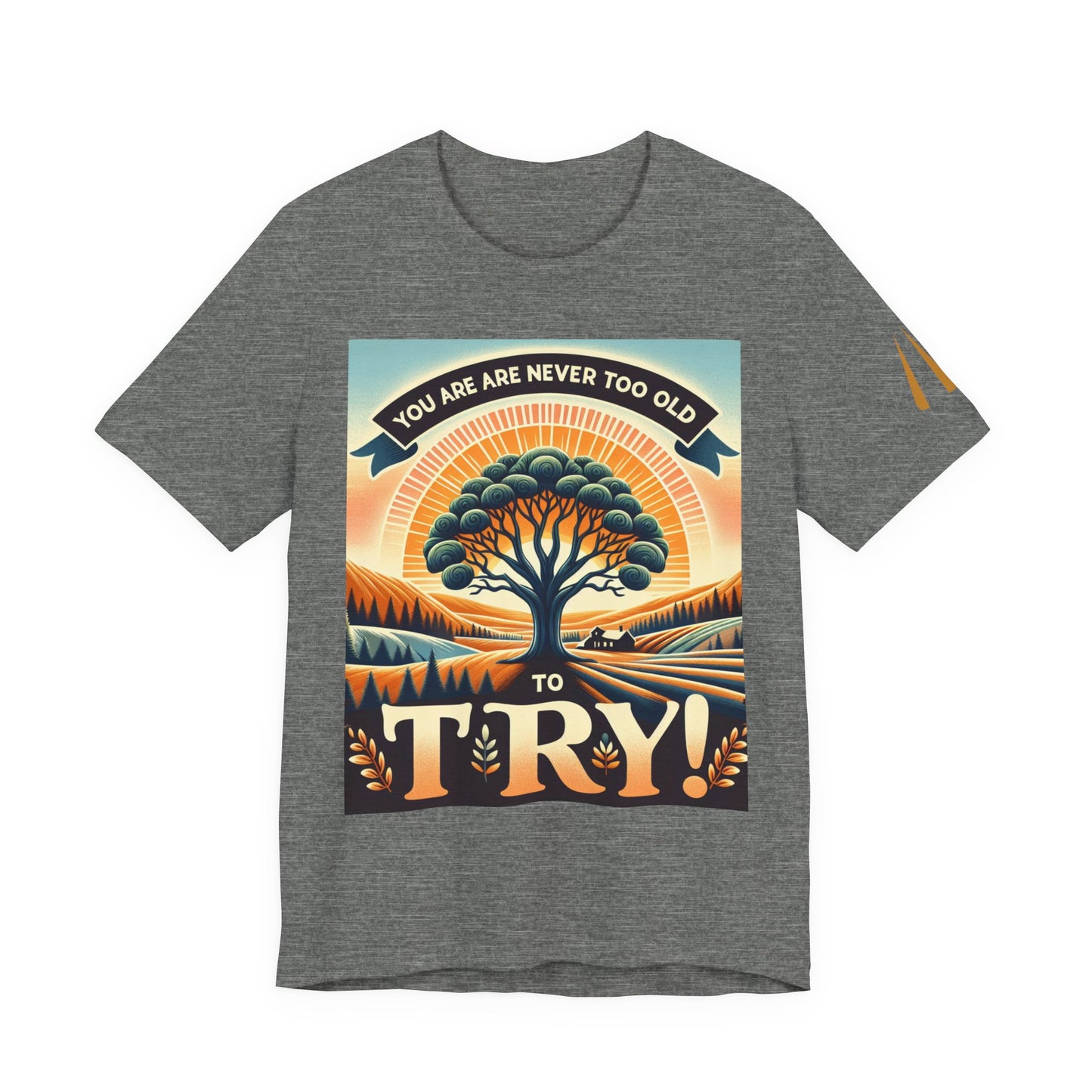 Inspirational Unisex Jersey Tee - 'You Are Never Too Old to Try' & 'Happy and Dazzling'