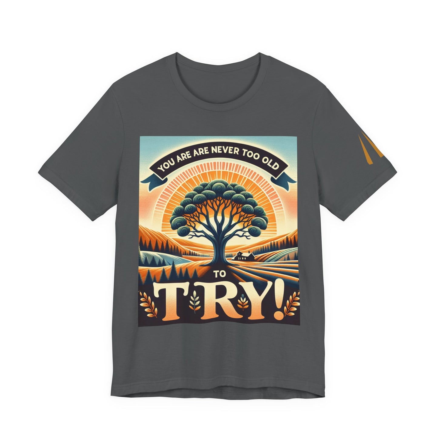 Never Too Old to Try Unisex Tee Shirt - Funny Graphic Tee, Inspirational T-Shirt, Age is Just a Number Shirt, Motivational Apparel, Retro
