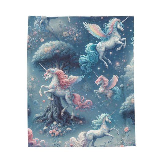 Velvet Blanket, Girls Unicorn Plush Throw, Soft Kids Bedding, Cozy Bedroom Decor, Magical Rainbow Print Bedspread, Nursery Room Accent
