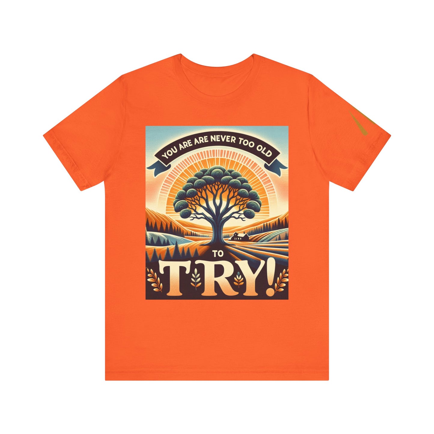 Inspirational Unisex Jersey Tee - 'You Are Never Too Old to Try' & 'Happy and Dazzling'