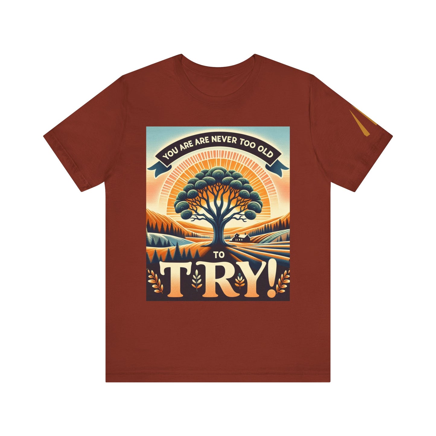 Inspirational Unisex Jersey Tee - 'You Are Never Too Old to Try' & 'Happy and Dazzling'