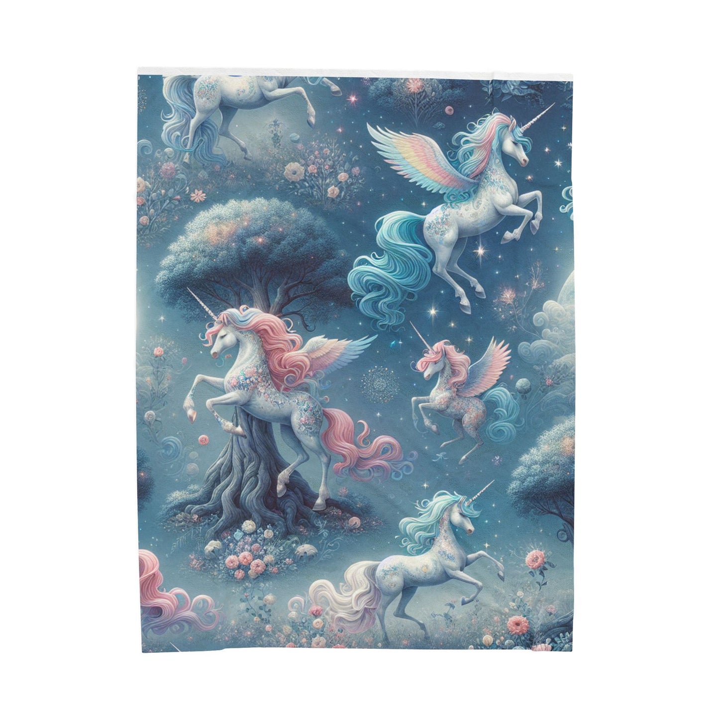 Velvet Blanket, Girls Unicorn Plush Throw, Soft Kids Bedding, Cozy Bedroom Decor, Magical Rainbow Print Bedspread, Nursery Room Accent