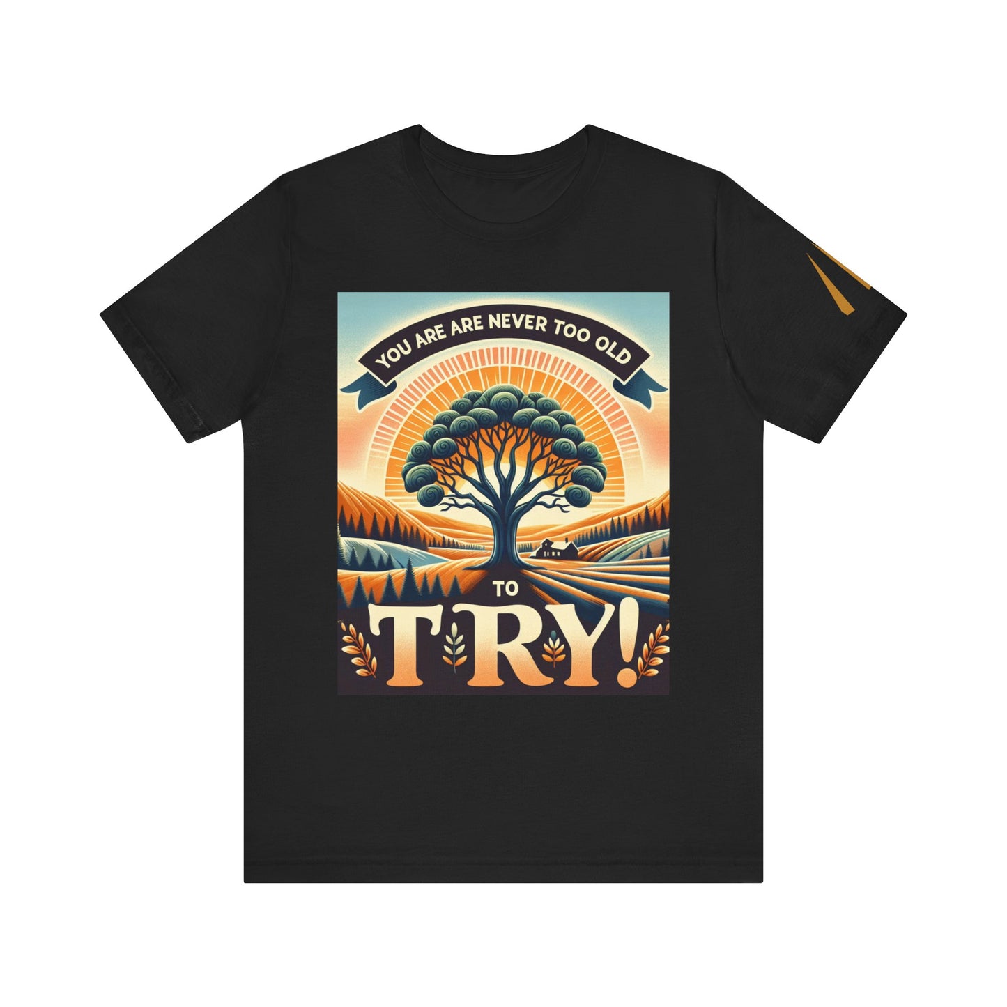 Never Too Old to Try Unisex Tee Shirt - Funny Graphic Tee, Inspirational T-Shirt, Age is Just a Number Shirt, Motivational Apparel, Retro