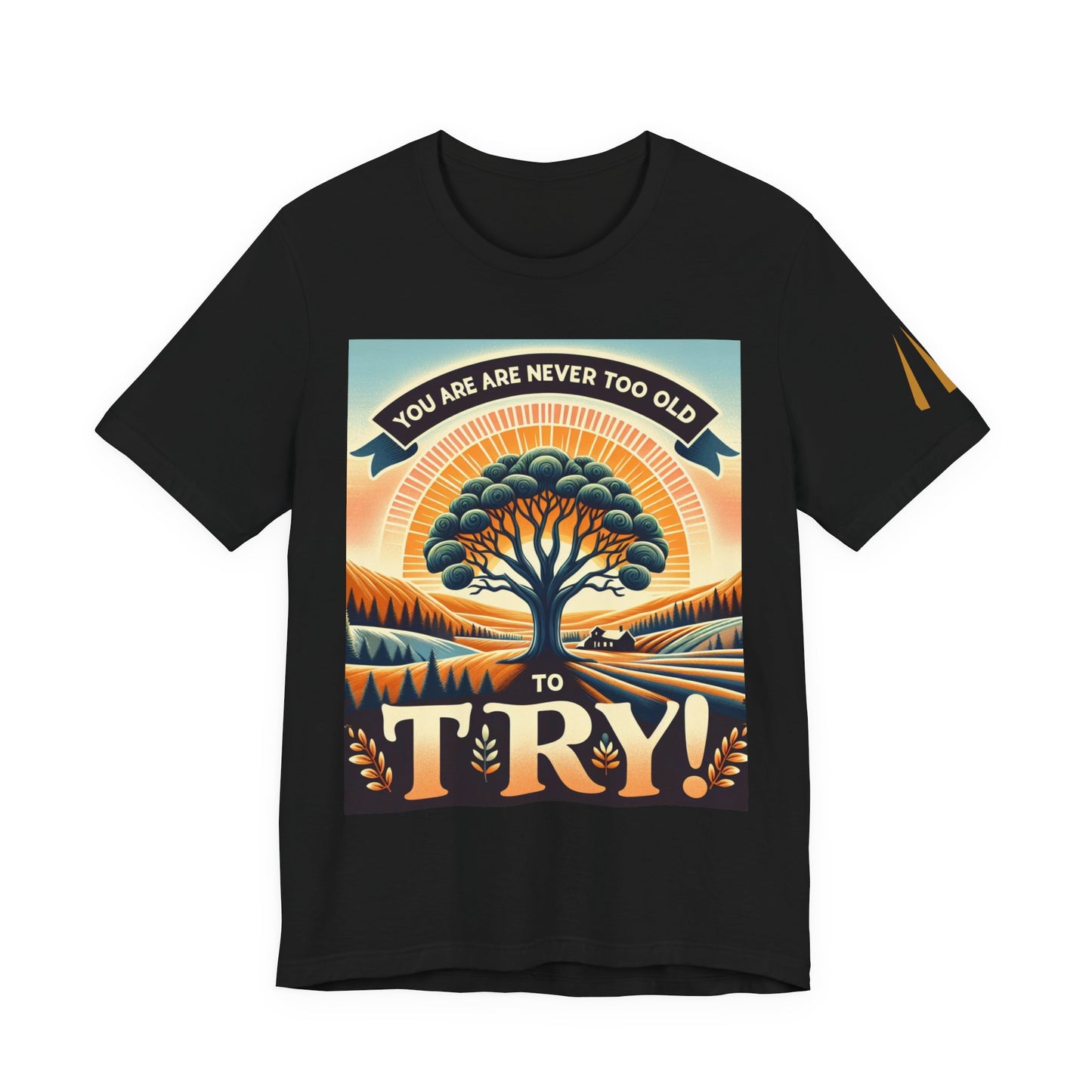 Inspirational Unisex Jersey Tee - 'You Are Never Too Old to Try' & 'Happy and Dazzling'