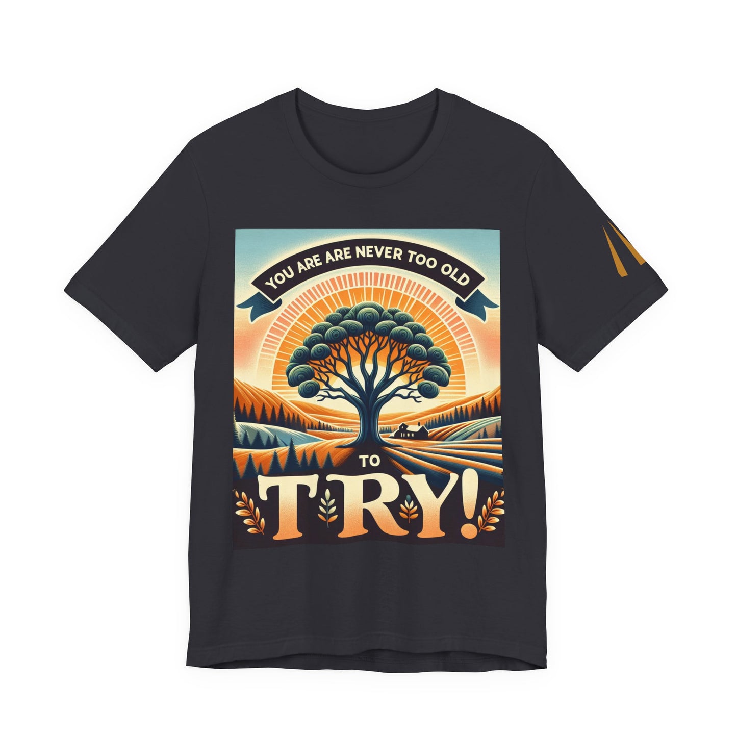 Inspirational Unisex Jersey Tee - 'You Are Never Too Old to Try' & 'Happy and Dazzling'