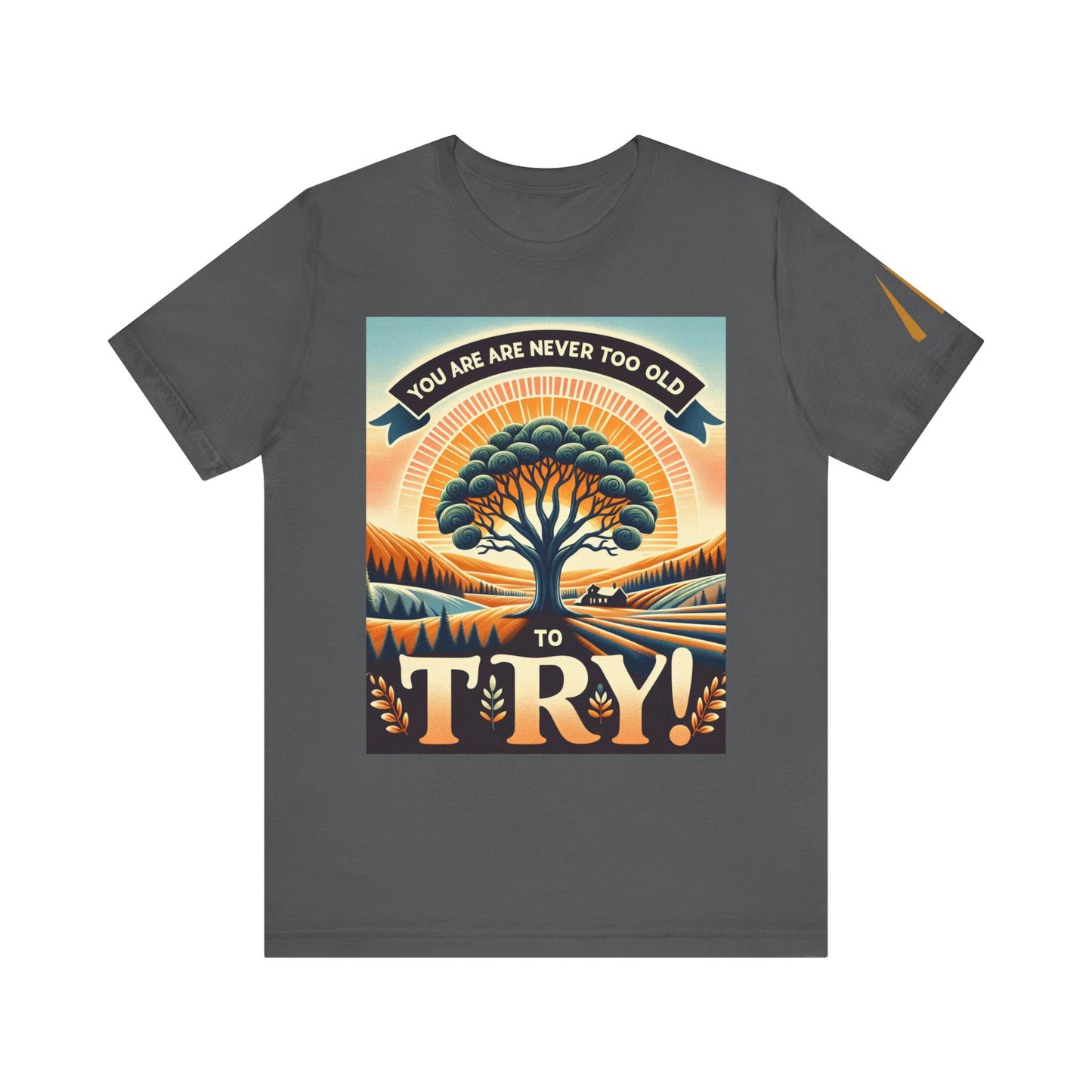 Never Too Old to Try Unisex Tee Shirt - Funny Graphic Tee, Inspirational T-Shirt, Age is Just a Number Shirt, Motivational Apparel, Retro