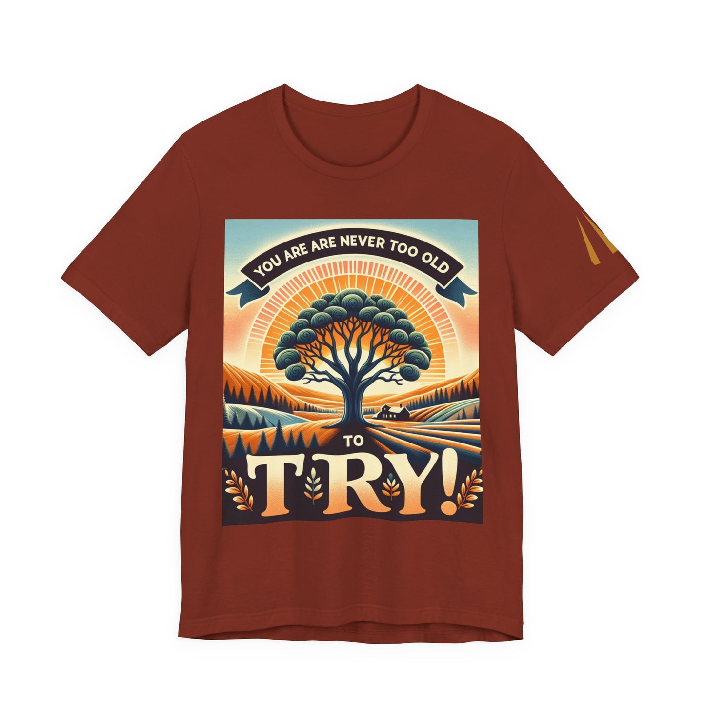 Inspirational Unisex Jersey Tee - 'You Are Never Too Old to Try' & 'Happy and Dazzling'