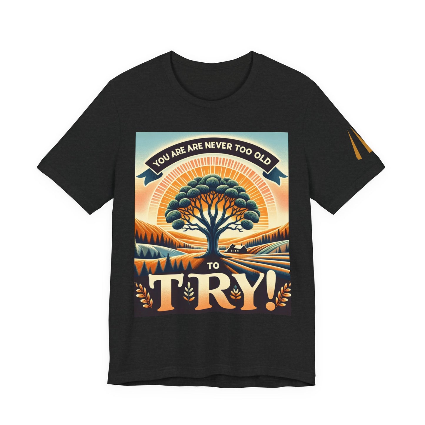 Inspirational Unisex Jersey Tee - 'You Are Never Too Old to Try' & 'Happy and Dazzling'