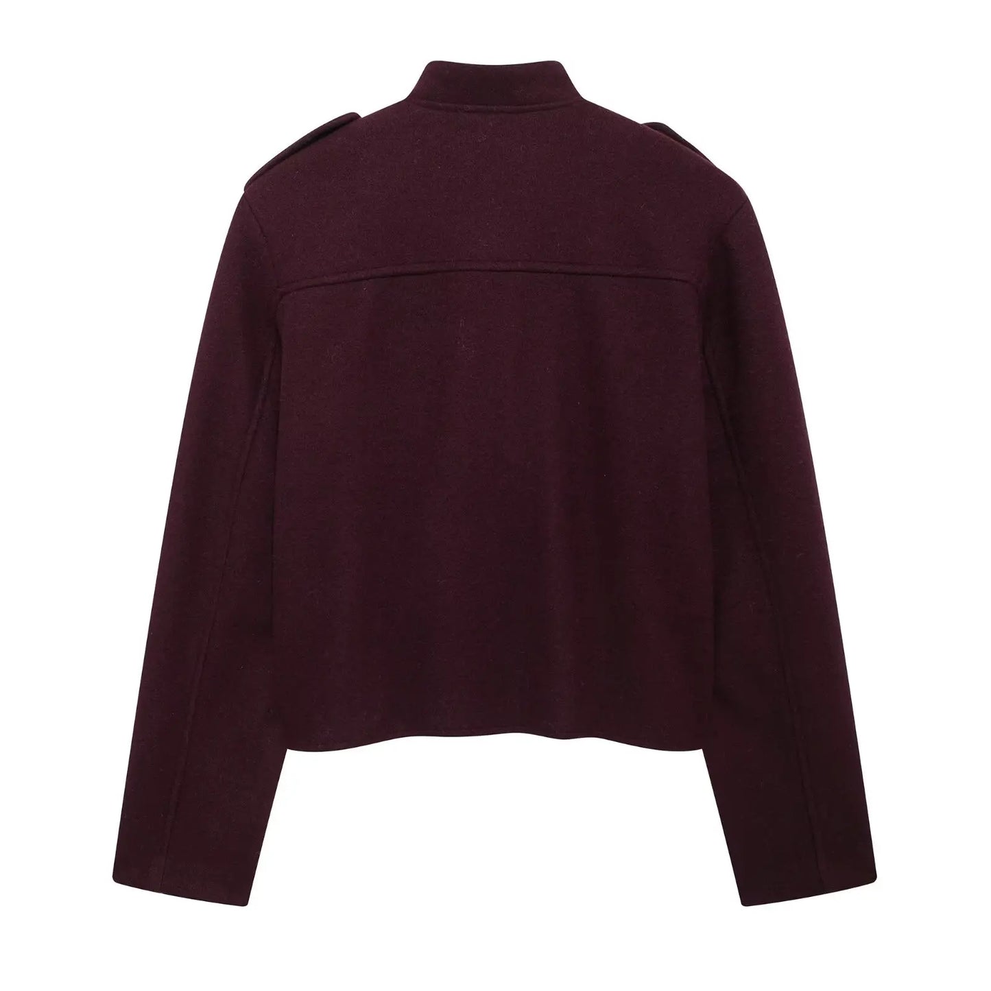 TRAFZA Women Vintage Wine Red Coat O Neck Long Sleeve Single Breasted Jacket With Pockets Autumn Casual Office Lady Outerwear