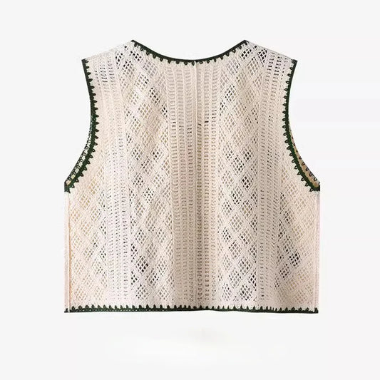 Flower Embroidery Crochet Waistcoat Top Sleeveless Button Front Vest Cardigan Women Spring Summer Vintage Fairycore Cottagecore