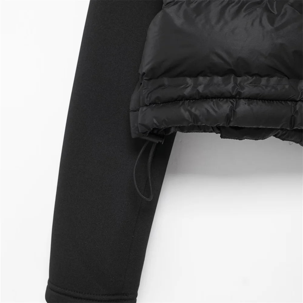 UNIZERA 2024 Autumn New Product Casual Women's Fashion Black Stand up Collar Splicing Short Jacket Cotton Jacket