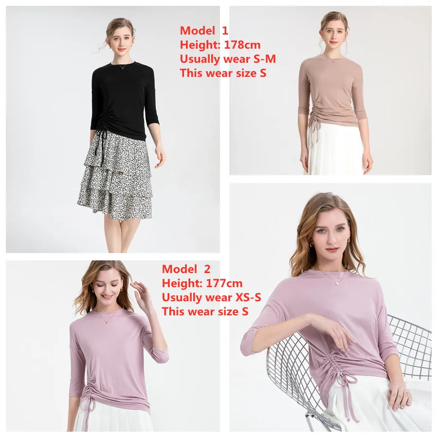 AS 2025 Summer String T shirt soft & breathable modal fabric 3/4 sleeve for women