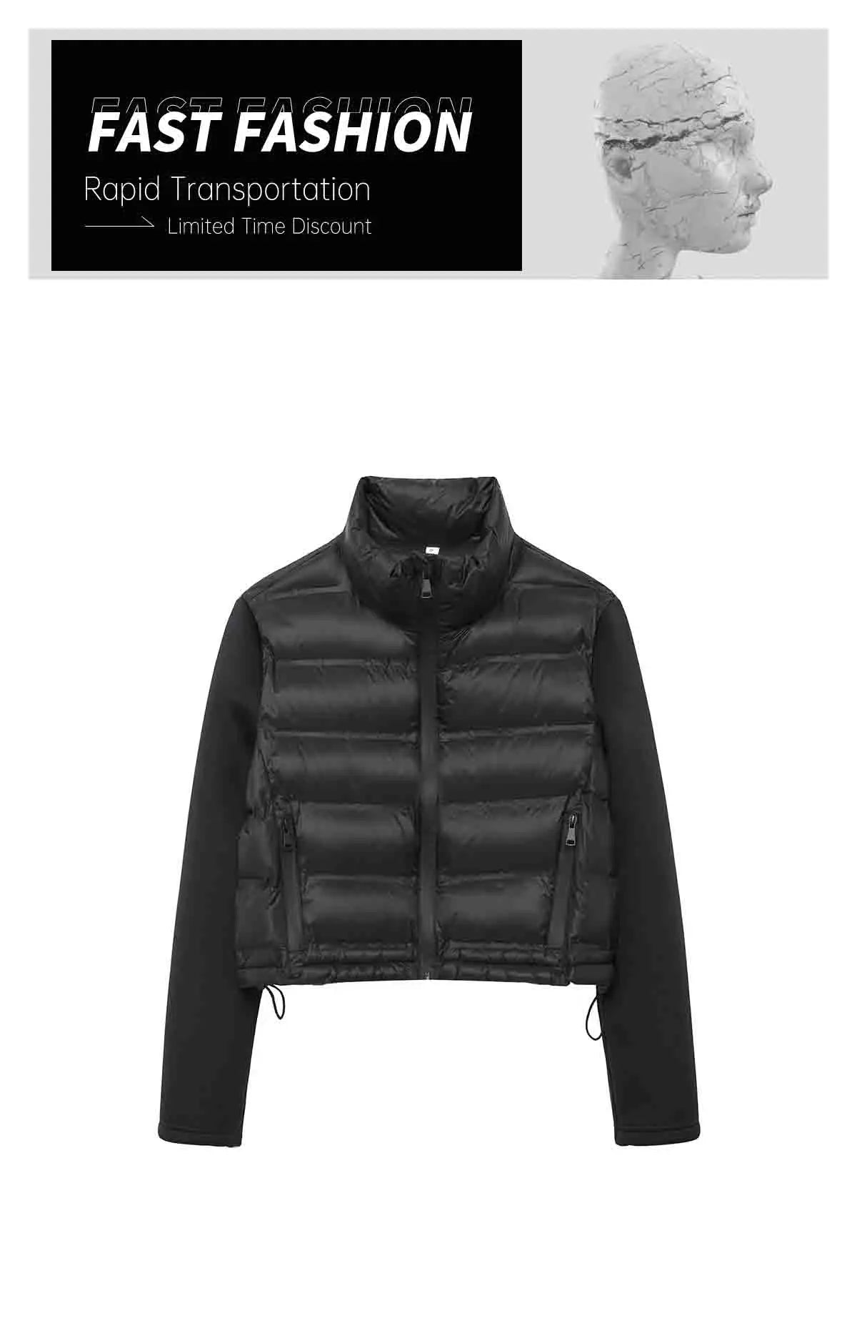 UNIZERA 2024 Autumn New Product Casual Women's Fashion Black Stand up Collar Splicing Short Jacket Cotton Jacket