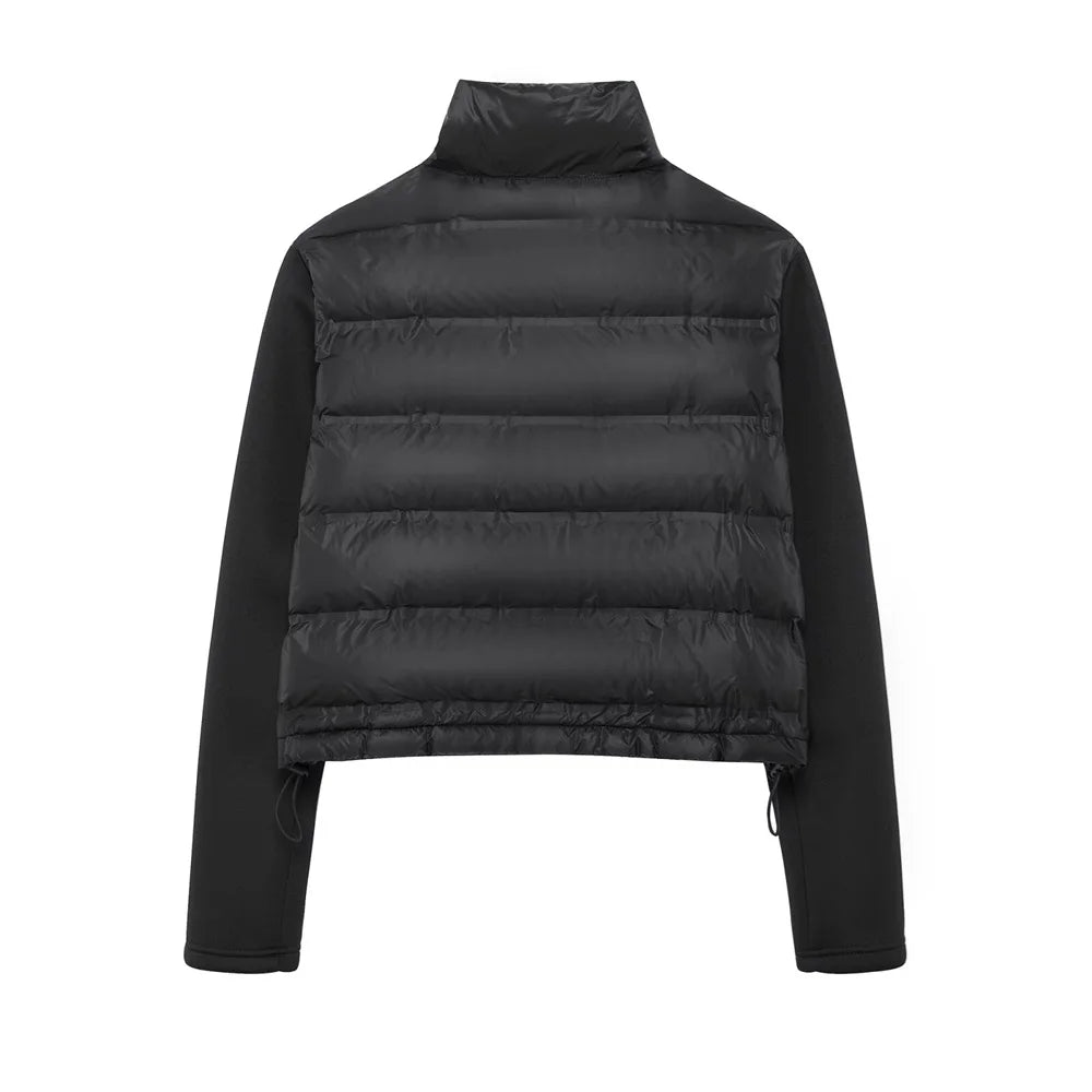 UNIZERA 2024 Autumn New Product Casual Women's Fashion Black Stand up Collar Splicing Short Jacket Cotton Jacket