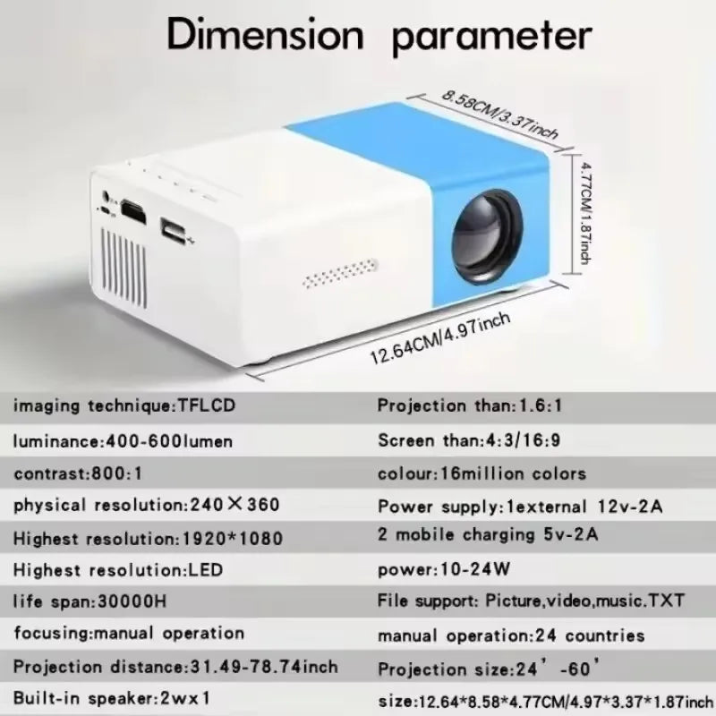 2025 New YG300 Portable Mini Movie Projector for Outdoor Camping &Drive-in Home Theater 30000 Hours Long Life Compact Projectors
