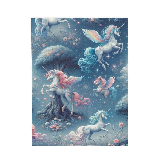 Velvet Blanket, Girls Unicorn Plush Throw, Soft Kids Bedding, Cozy Bedroom Decor, Magical Rainbow Print Bedspread, Nursery Room Accent