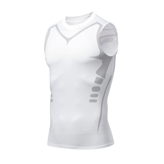 Quick-dry Men's Sports Fitted Short Sleeve Highly Elastic Breathable Moisture-wicking Fitness Training Vest