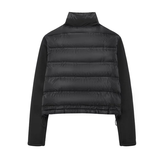 UNIZERA 2024 Autumn New Product Casual Women's Fashion Black Stand up Collar Splicing Short Jacket Cotton Jacket