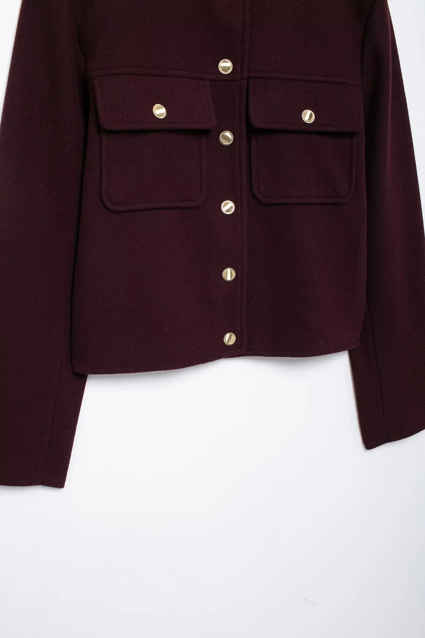 TRAFZA Women Vintage Wine Red Coat O Neck Long Sleeve Single Breasted Jacket With Pockets Autumn Casual Office Lady Outerwear